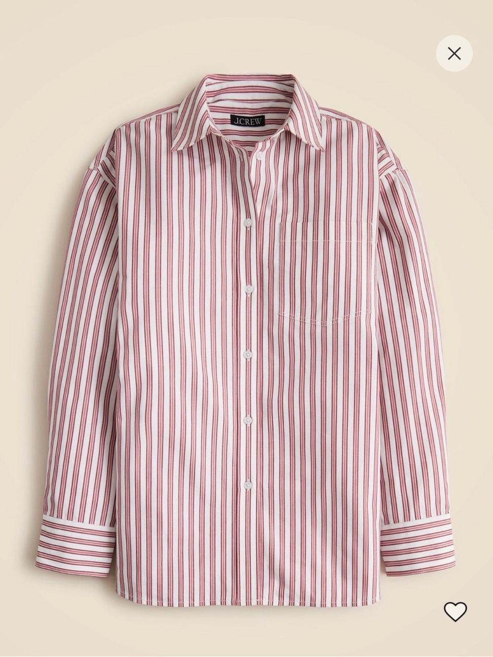 J. Crew Etienne Oversized Shirt in Pink/Red Striped Poplin